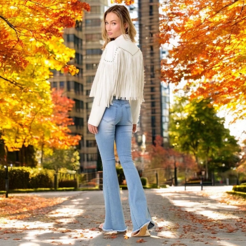 Saints & Hearts White Fringe Western-Style Jacket - Women's Coat